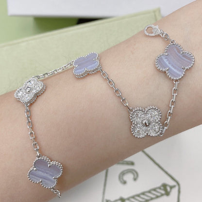 [GALE]CLOVER  5 MOTIF DIAMOND PURPLE CHALCEDONY BRACELET SILVER