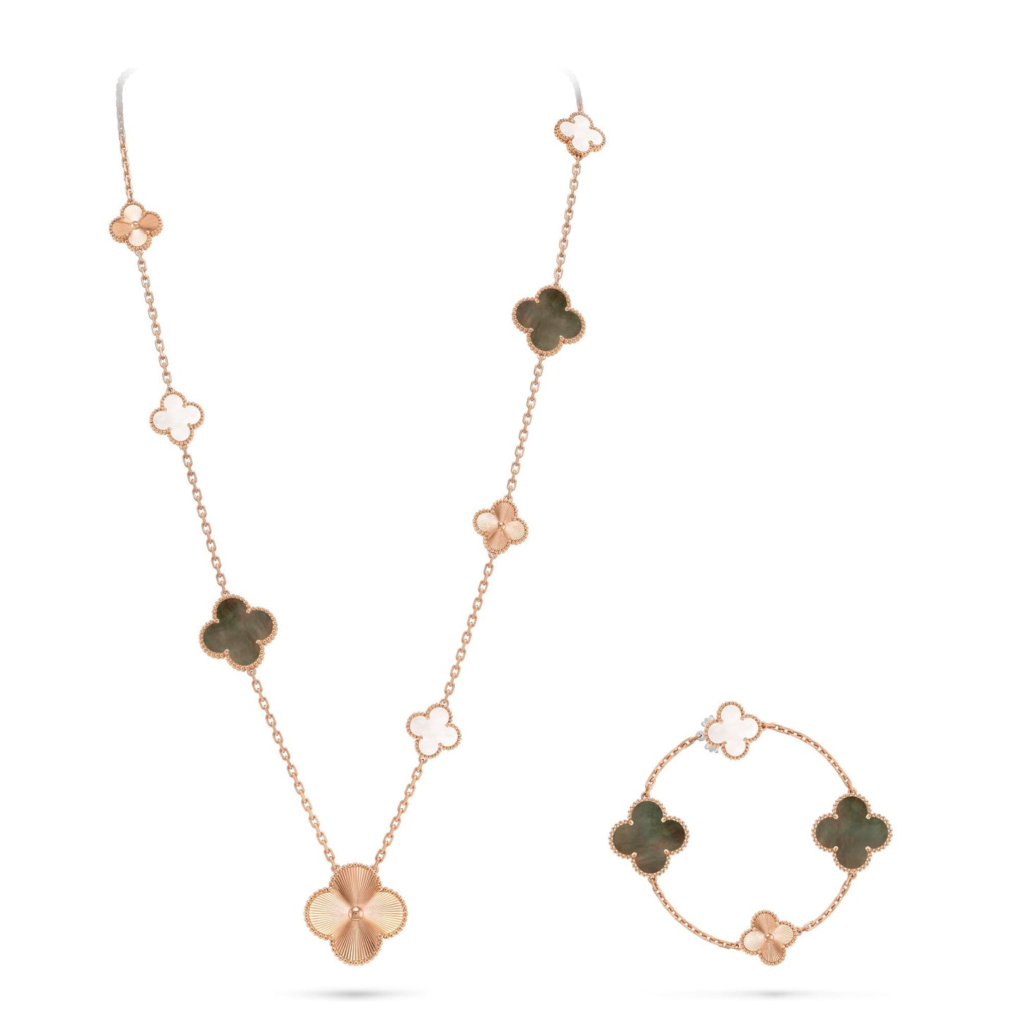 [GALE]DETACHABLE CLOVER 15(11+4) FLOWER ROSE GOLD NECKLACE SET