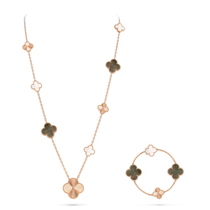 [GALE]DETACHABLE CLOVER 15(11+4) FLOWER ROSE GOLD NECKLACE SET