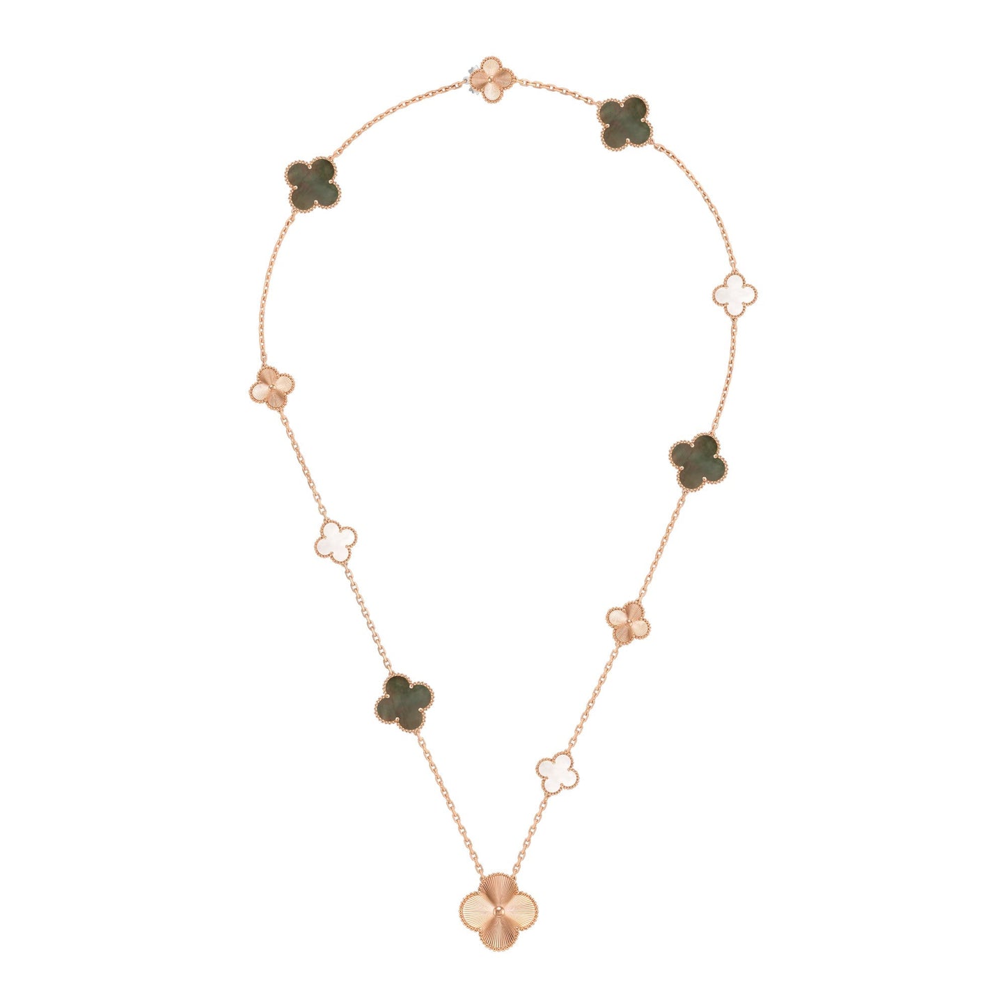 [GALE]DETACHABLE CLOVER 15(11+4) FLOWER ROSE GOLD NECKLACE SET