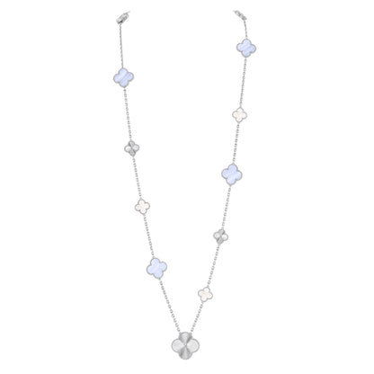[GALE]DETACHABLE CLOVER 15(11+4) FLOWER SILVER NECKLACE SET