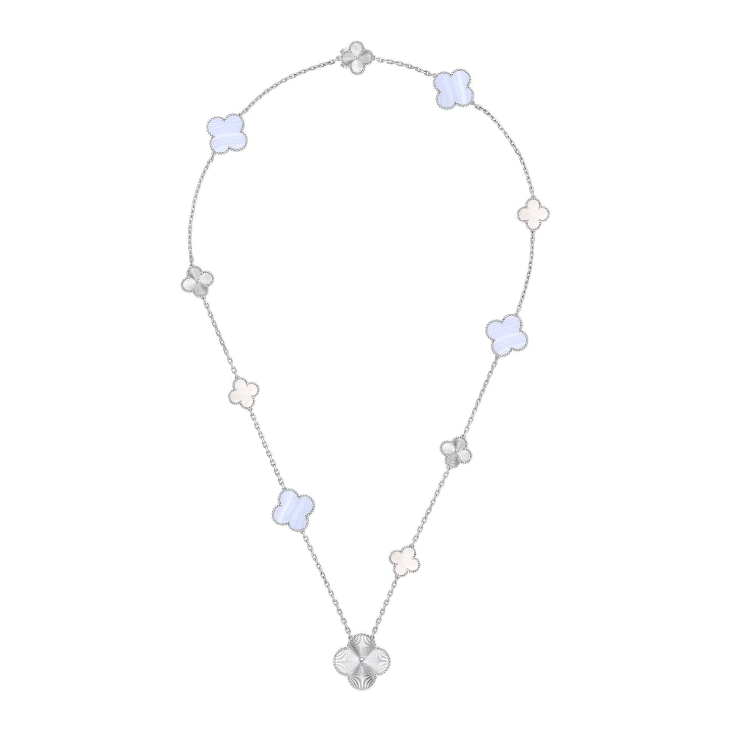 [GALE]DETACHABLE CLOVER 15(11+4) FLOWER SILVER NECKLACE SET
