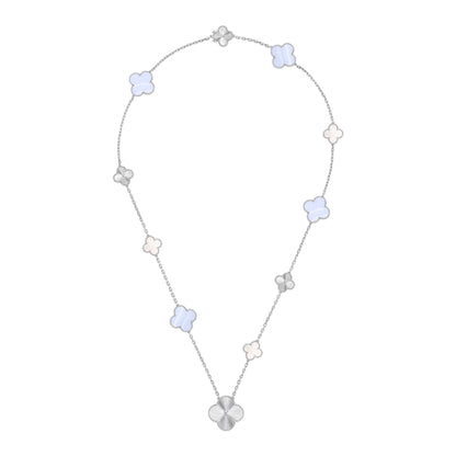 [GALE]DETACHABLE CLOVER 15(11+4) FLOWER SILVER NECKLACE SET