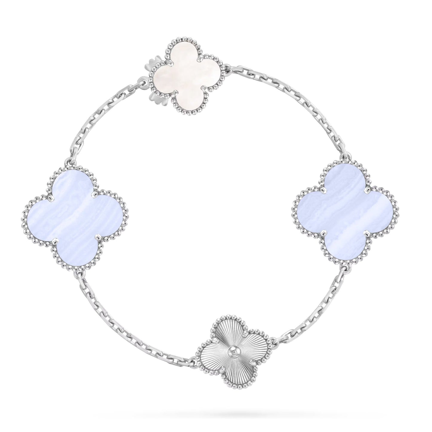 [GALE]DETACHABLE CLOVER 15(11+4) FLOWER SILVER NECKLACE SET
