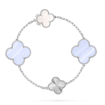 [GALE]DETACHABLE CLOVER 15(11+4) FLOWER SILVER NECKLACE SET