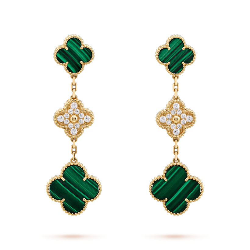 [GALE]CLOVER EARRINGS GOLD MALACHITE DIAMOND 3 MOTIF