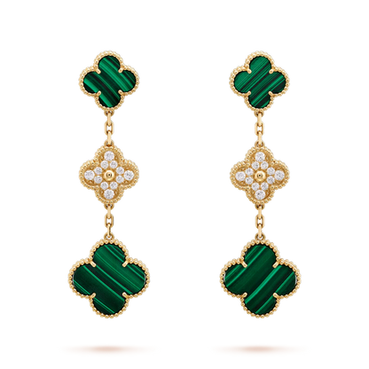 [GALE]CLOVER EARRINGS GOLD MALACHITE DIAMOND 3 MOTIF