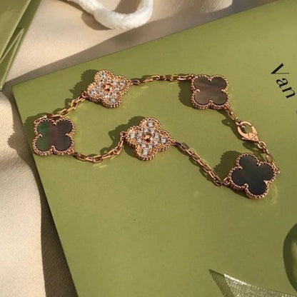 [GALE]CLOVER 5 MOTIF GRAY MOP DIAMOND BRACELET