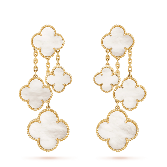 [GALE]CLOVER EARRINGS WHITE MOP 4 MOTIFS GOLD