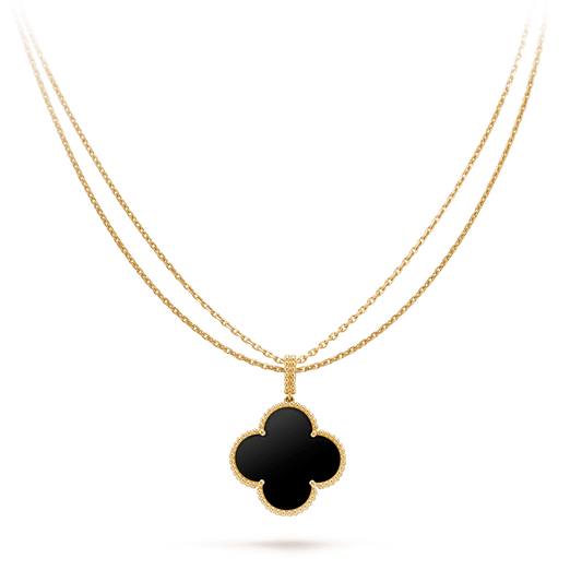 [GALE]CLOVER 25MM GOLD ONYX BIG CLOVER NECKLACE