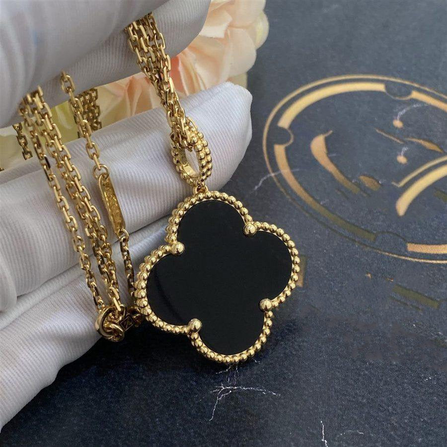 [GALE]CLOVER 25MM GOLD ONYX BIG CLOVER NECKLACE
