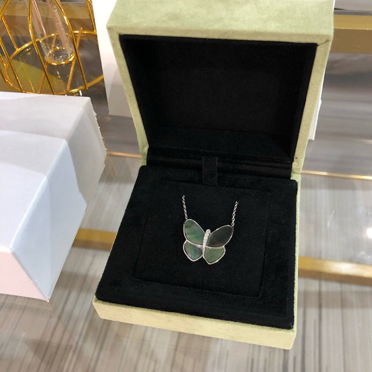 [GALE]LARGE BUTTERFLY SILVER PENDANT DIAMOND NECKLACE