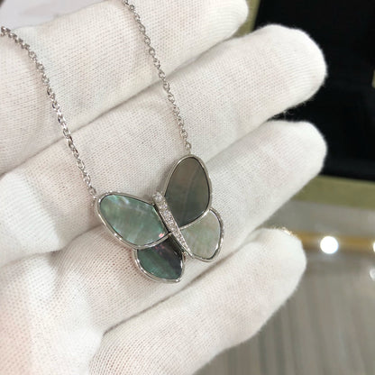 [GALE]LARGE BUTTERFLY SILVER PENDANT DIAMOND NECKLACE