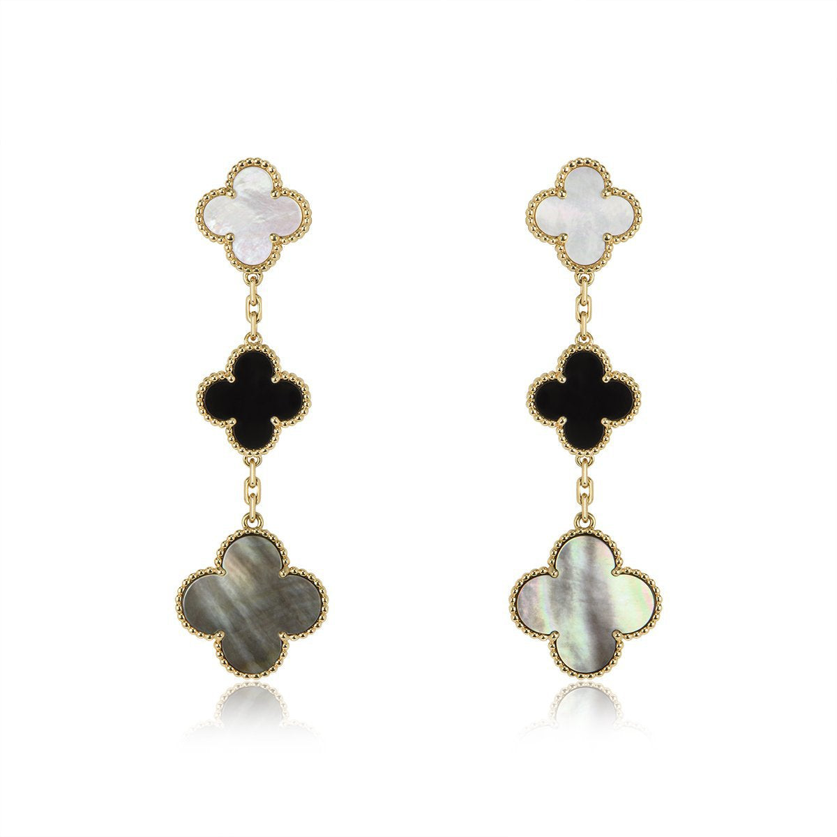 [GALE]CLOVER EARRINGS GOLD ONYX MOP 3 MOTIF
